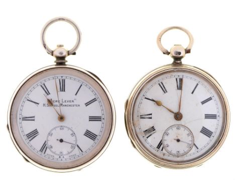 Two silver lever watches, H H Burton, Leicester, No 31201 and H Samuel Manchester "Acme Lever", with enamel dial, 51mm diam, 