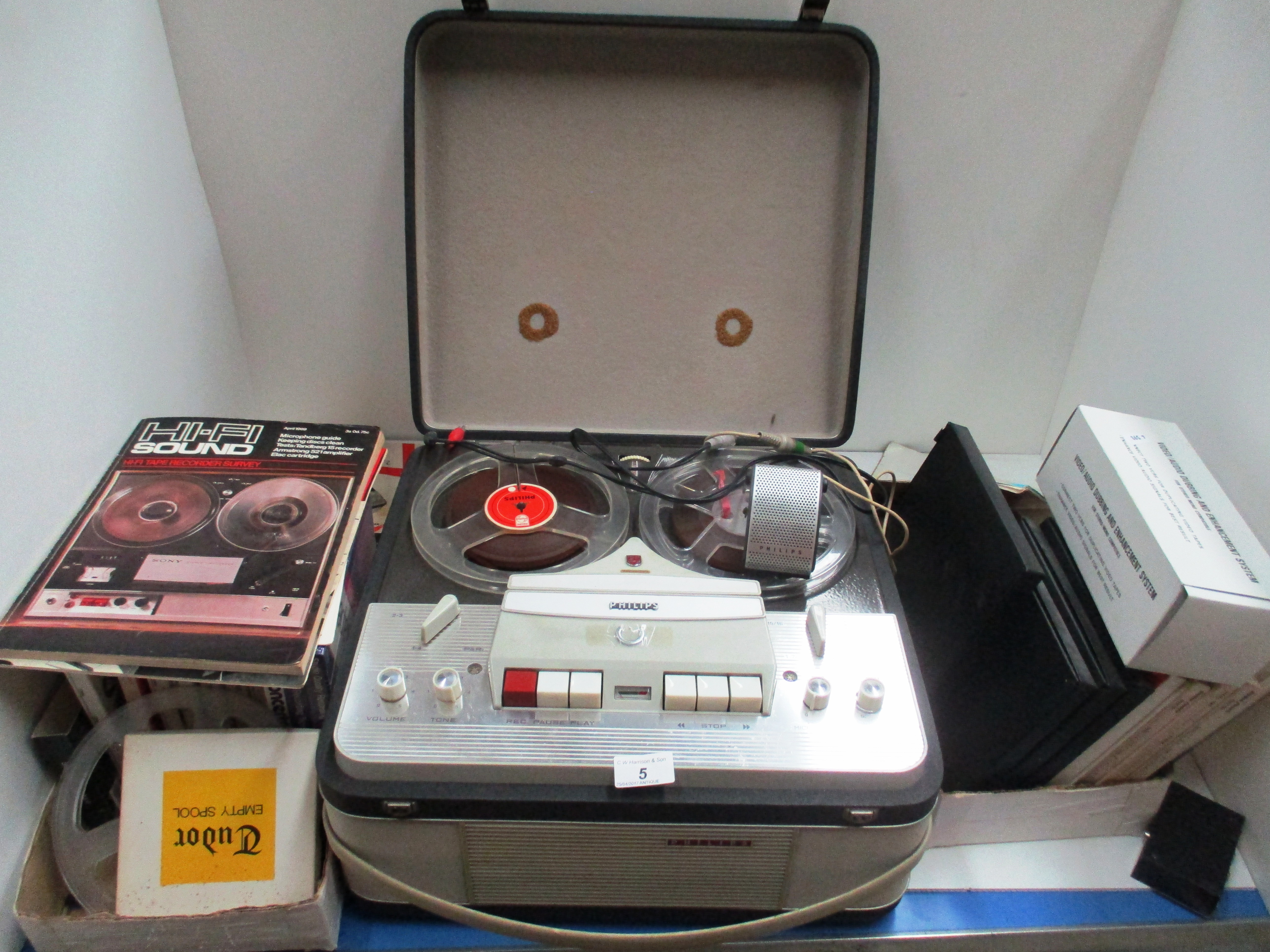 A Philips model EL3549 reel to reel tape recorder with built in remote