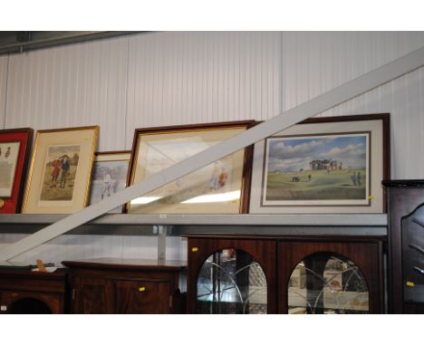 A S Valentine Baines limited edition pencil signed golfing print 'The Eighteenth Green, St Andrews', together with a Douglas 