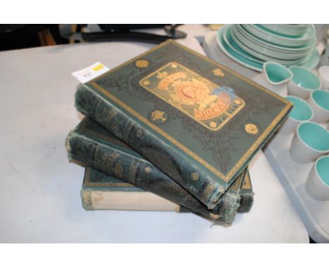 Three volumes of library Shakespeare, illustrated by Sir John Gilbert, George Cruikshank and R Dudley