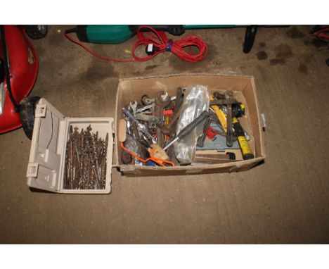 A box of various hand tools