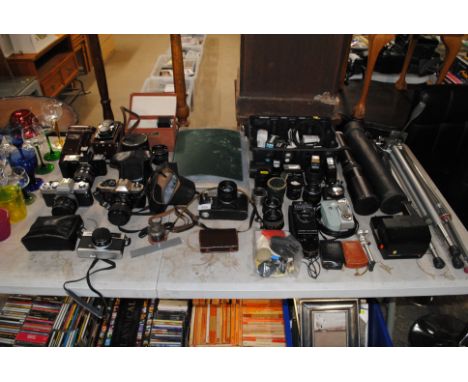 A collection of vintage and other cameras including Yashica-635 camera; Olympus Trip 35; various accessories etc.