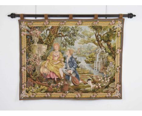 Late 20th Century Franklin Mint tapestry by Marc Waymel, 90cm x 120cm, on reeded wooden pole