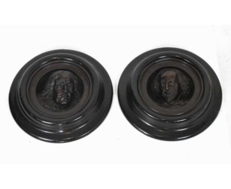 Pair of late 19th Century bronzed relief portrait panels - Milton and Shakespeare, 26cm diameter