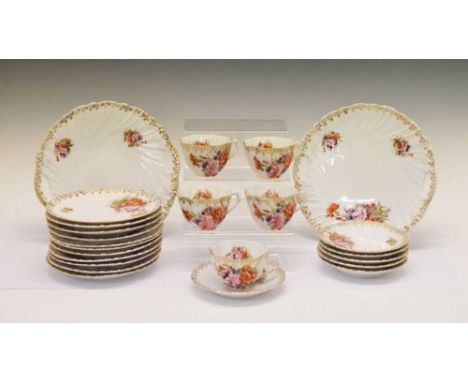 Beyer &amp; Bock part tea service, printed, gilded and painted with floral decoration on white ground