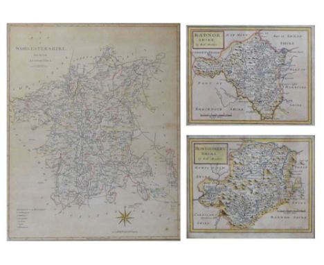 Robert Morden - Two small maps 'Montgomery Shire' and 'Radnor Shire', plate impressions 17cm x 21cm, Cary's 'Worcestershire' 