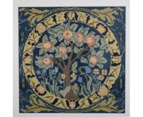 Orange Tree gros point needlework panel in the style of William Morris, together with an embroidered geometric study, 38cm x 