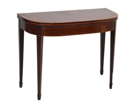 Late Georgian inlaid mahogany fold-over card table, 91cm x 44cm x 73cm high