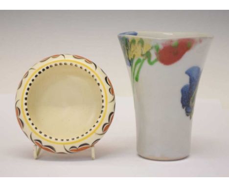 Janice Tchalencko for Dartington pottery - flared beaker vase, together with a Poole pottery shallow bowl painted with stylis