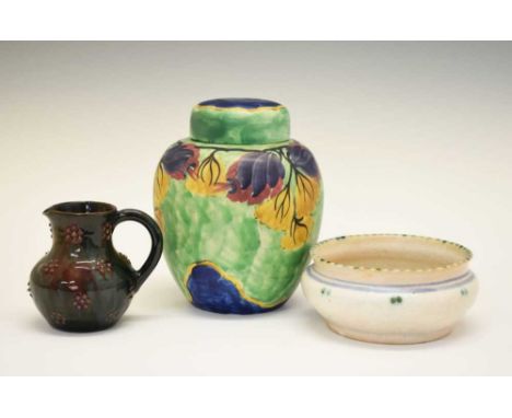 Elton ware cream jug, decorated with raised prunts and running blue and ox blood glaze, painted mark; together with an early 