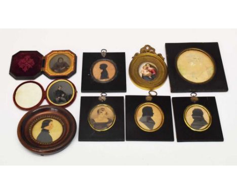 Quantity of 19th Century framed silhouettes, portrait miniatures, early photographs, etc.