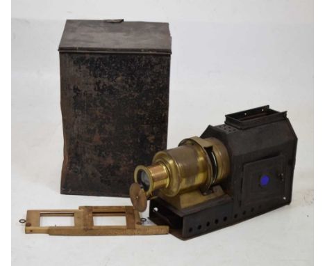 Magic lantern, 42cm long x 23cm high, in tin case