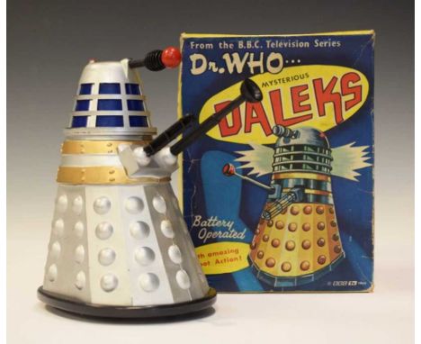 Vintage circa 1964 Dr. Who 'The Mysterious Daleks' battery-operated Dalek by Louis Marx in silver, 17cm high, with boxThe Dal