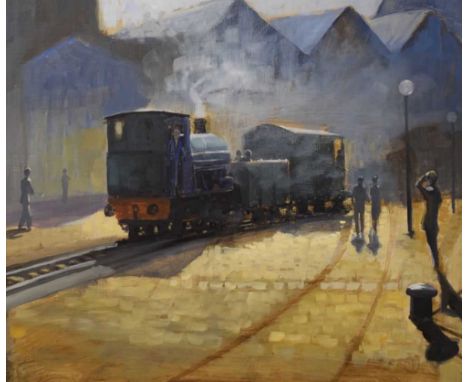 Michael B. Edwards (1939-2009) - Oil on board - 'Steam Engine Joy Rides', 45cm x 53cm, framed