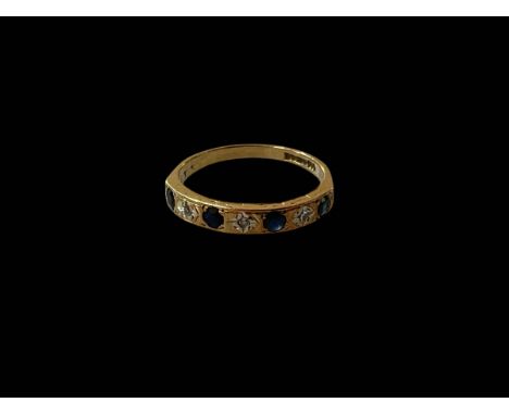 9 carat gold, sapphire and diamond ring, size P.