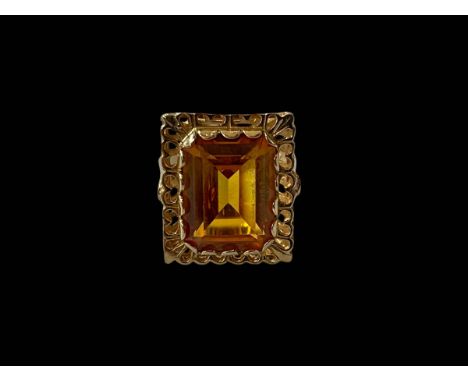 9 carat gold, probably synthetic orange sapphire ring, size Q.