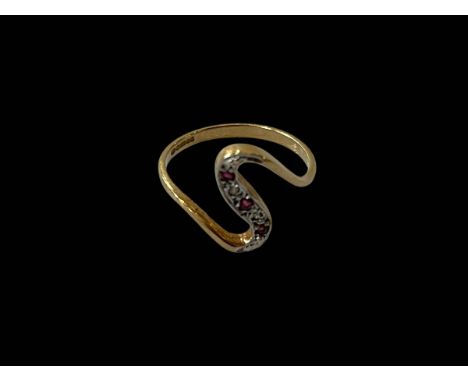 Ruby and diamond 9 carat gold ring, size L.