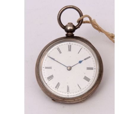 Late 19th century Swiss silver cased open face cylinder fob watch, the frosted gilt and jewelled movement with mono-metallic 