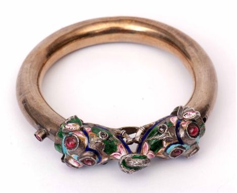 Vintage Indian Kundan enamel jewelled two elephant head bangle (a/f)  