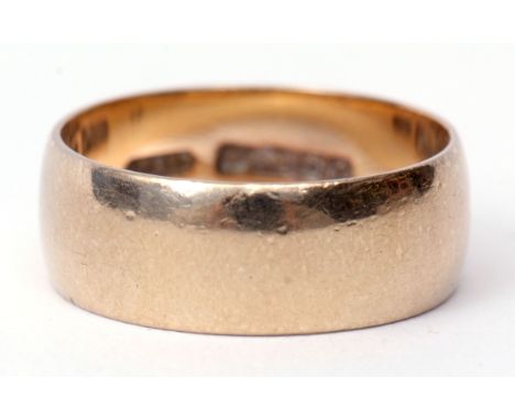 9ct gold wide band wedding ring of plain polished design, 3.7gms, finger size K/L 