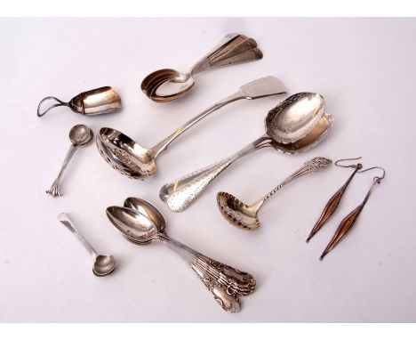 Mixed Lot: five plus five coffee spoons, together with two plus two salt spoons, two engraved Old English pattern serving spo