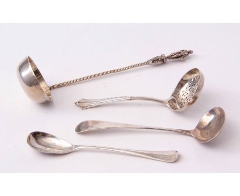 Mixed Lot: George III Old English pattern ladle together with two various Victorian ladles including a sifter spoon and a sin