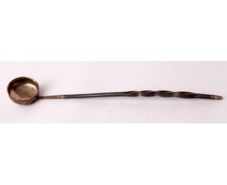 Early 19th century Scottish toddy ladle, the plain polished bowl to a twisted whalebone handle with capped finial, length 42c