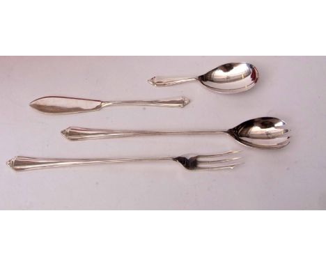 Mixed Lot: four various cased flatware items including pickled egg spoon, pickle fork, butter knife and caddy spoon, combined