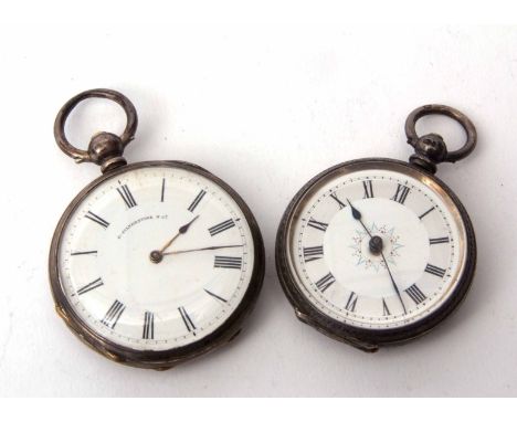 Mixed Lot: Swiss silver cased open face cylinder fob watch, frosted gilt and jewelled movement with mono-metallic balance to 