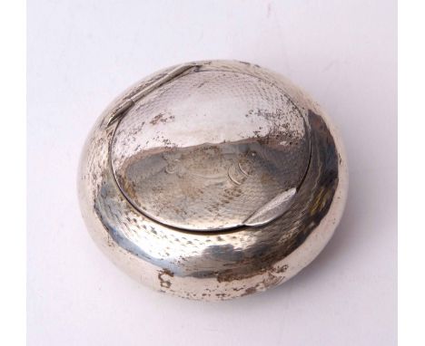 George V tobacco pebble of engine turned circular form with hinged cover and applied thumb piece and central vacant cartouche