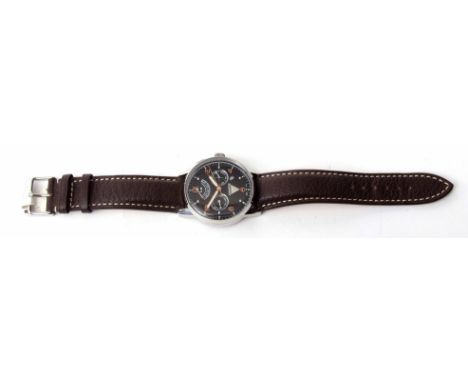 Modern German stainless steel single button chronograph watch, Junkers, G38, 6960/0758, the 26-jewel automatic movement to a 