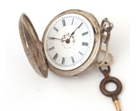 Late 19th century Swiss silver cased full hunter fob watch, the frosted and gilt movement with mono-metallic balance and cyli