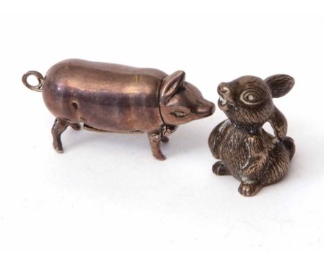 Mixed Lot: cast white metal model of a rabbit, together with a further white metal vesta case modelled in the form of a stand