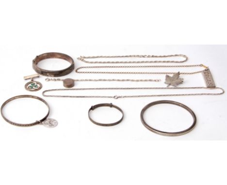 Mixed Lot: hallmarked silver ingot pendant and silver hinge bracelet, hallmarked silver enamel pendant together with various 