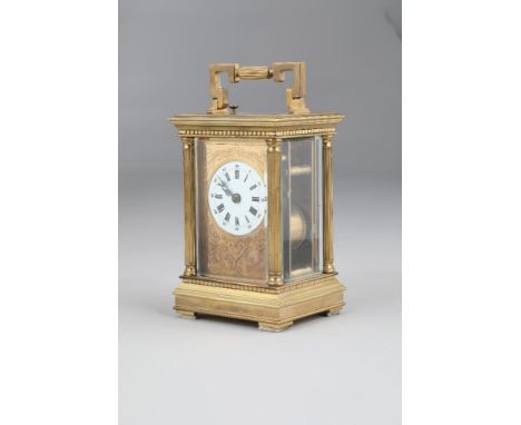 Brass repeater carriage clock by Charles Frodsham, London mid 20th Century circular white dial with Roman numerals with a gil