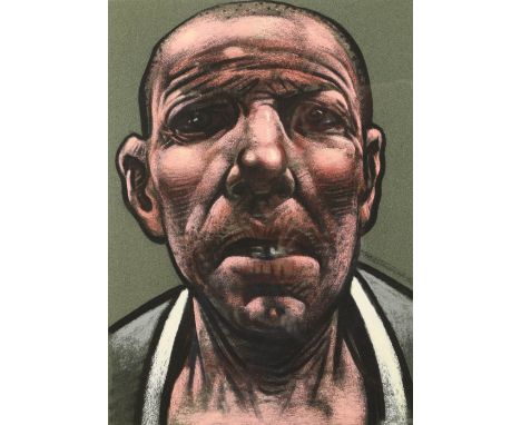 Peter Howson OBE (Scottish Contemporary born 1958) ARR Framed Pastel, signed 'Portrait of a man' 21cm x 30cmThe pastel is beh