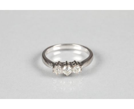 Ladies 18 carat white gold three stone diamond ring, approximately 0.5 carat diamond weight, ring size P/Q