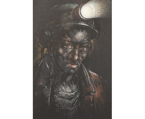 Peter Howson OBE (Scottish Contemporary born 1958) ARR Framed Pastel, signed 'Portrait of a Miner' 29cm x 20cm Pastel is behi