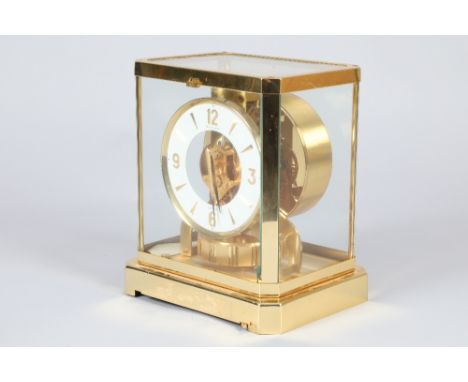 Jaeger Le Coultre Atmos clock, gilt brass case, white chapter ring with gilt numbers and hour batons, No 403573, 21cm long, 1