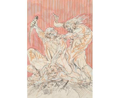 Peter Howson OBE (Scottish Contemporary born 1958)    ARRFramed pen and ink, signed and dated 2012 'Abraham and Isaac'39cm x 