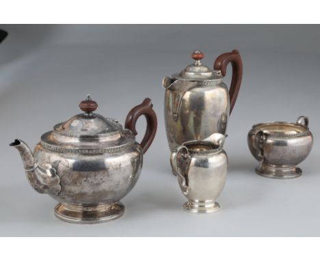 Four piece silver tea service, assay marked Birmingham 1929, maker Adie Brothers, total weight 65oz