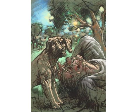 Peter Howson OBE (Scottish Contemporary born 1958)    ARRFramed pastel, signed'Park Doser and his Dog'60cm x 42cm