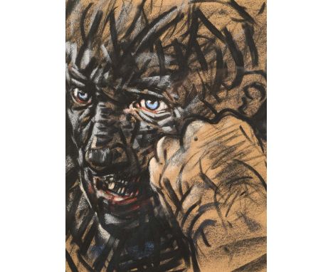 Peter Howson OBE (Scottish Contemporary born 1958) ARR Framed Pastel, signed 'Angry Man' 30cm x 23cm The pastel is behind gla