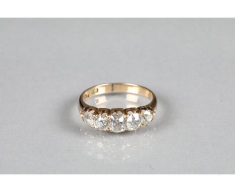 Ladies 18 carat yellow gold five stone diamond ring, old cut diamonds, centre stone 0.33 carat flanked by 0.25 carat with out