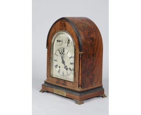 An early 20th Century mahogany mantel clock quarter striking silvered chapter ring with Roman numerals, subsidiary regulation