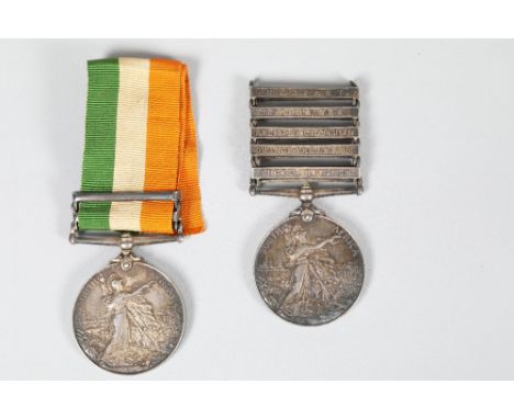 Queens South African medal with five bars: Belfast Laing's Nek Relief of Ladysmith Orange Free State Tugela Heights Awarded t