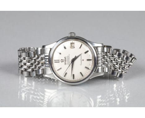Gents Omega constellation automatic wrist watch, stainless steel cased wrist watch, having a baton dial, date aperture with o