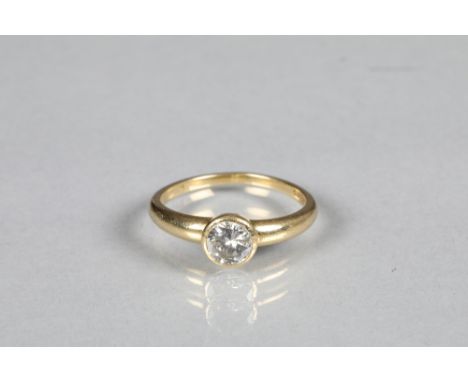 Ladies 18 carat gold diamond solitaire ring 0.5 carat brilliant cut diamond set into yellow gold.  Ring size M/N