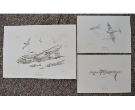 Three limited edition pencil sketch prints, all Battle Of Britain to include 'Against All Odds' by Matt Holness, 31/120, sign