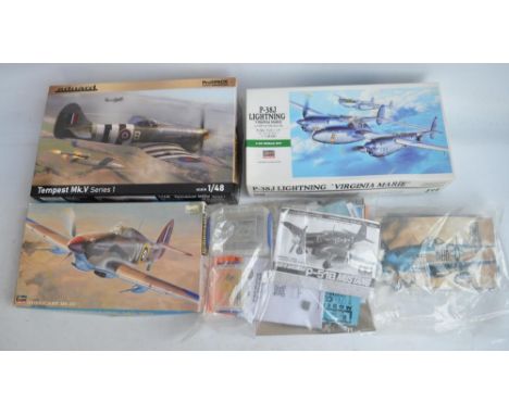 Five unbuilt 1/48 scale plastic model kits, most with extra detailing sets to include Eduard Tempest MkV (series 1) with Quin